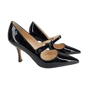 MANOLO BLAHNIK WOMEN'S CAMPARI MARY JANE 3" HEEL PUMPS BLACK PATENT SIZE 6.5